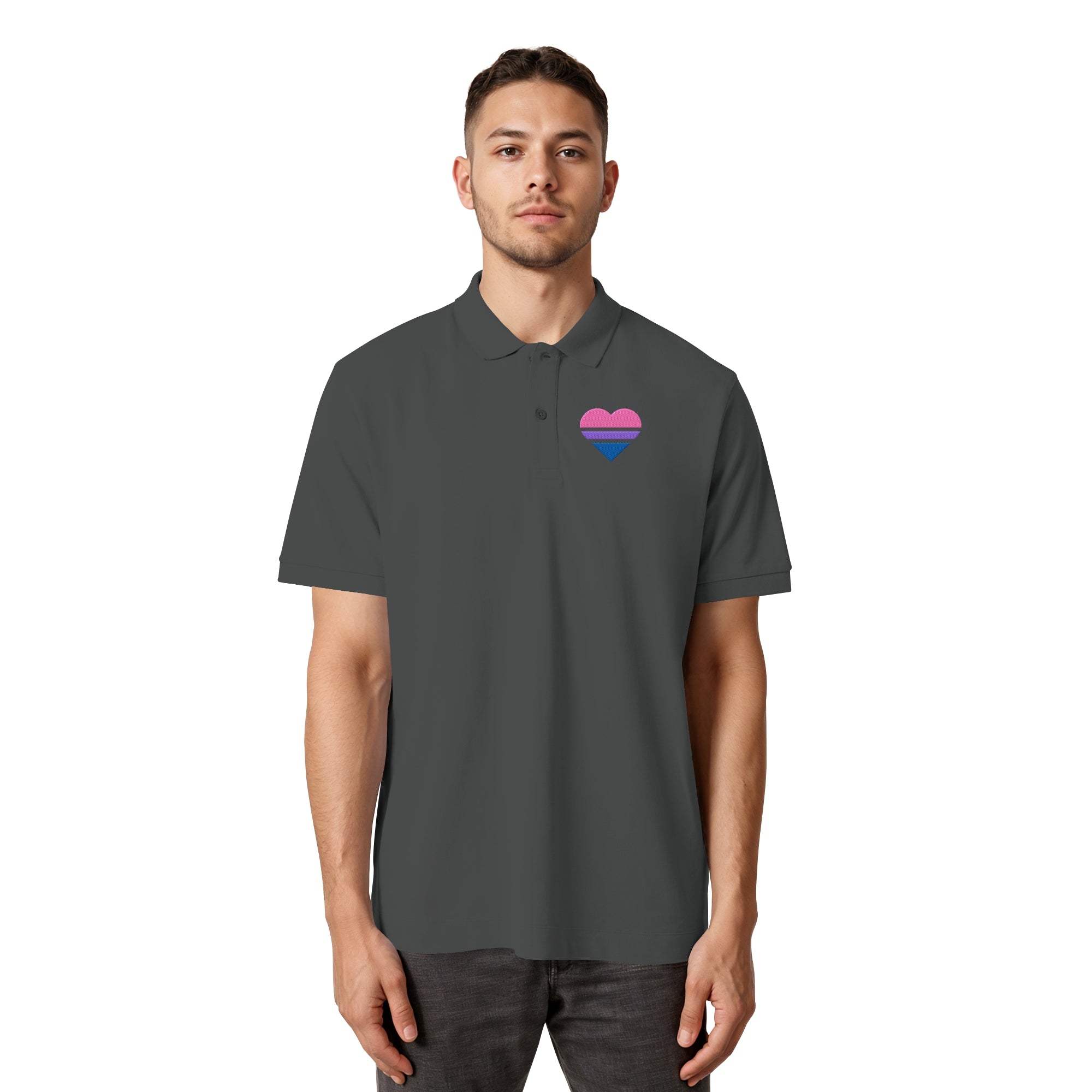 Organic Poloshirt - Bisexual Flag Herz Stick