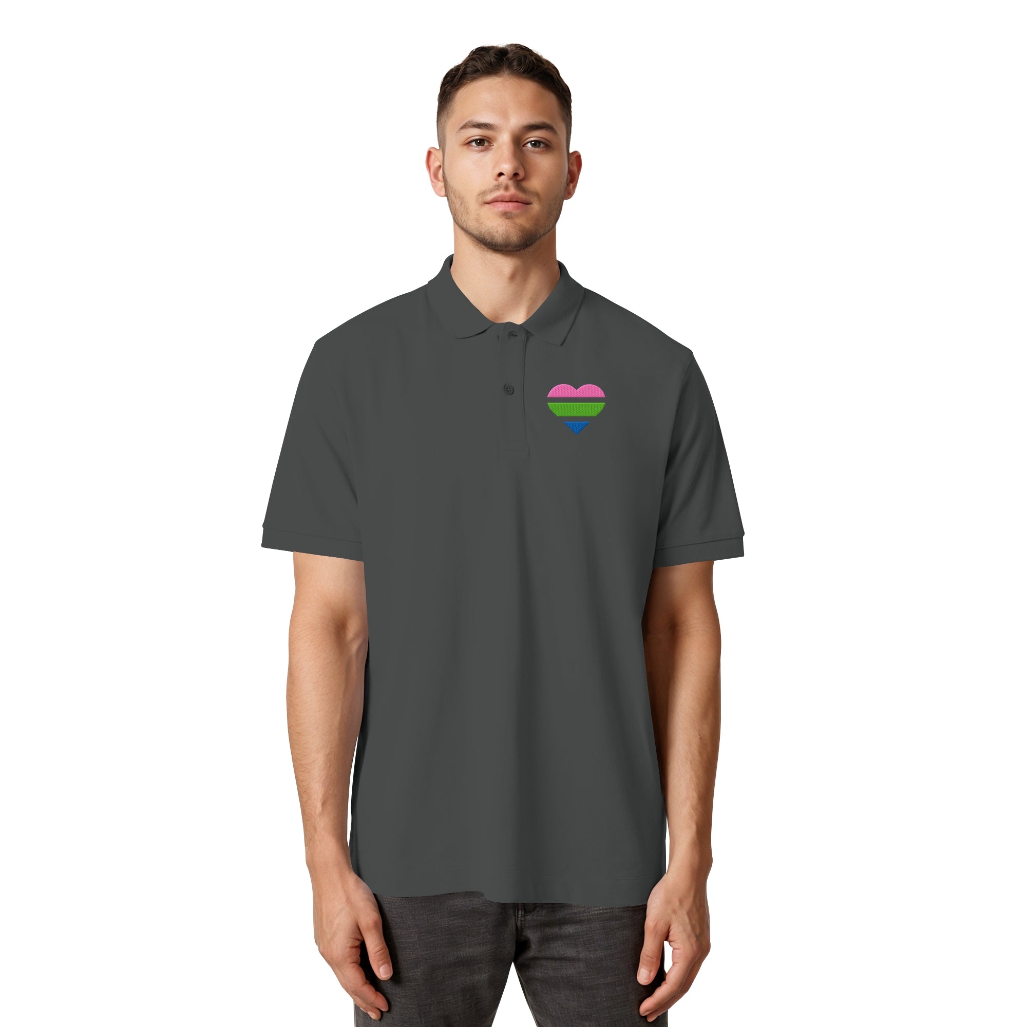 Organic Poloshirt - Polysexual Flag Herz Stick