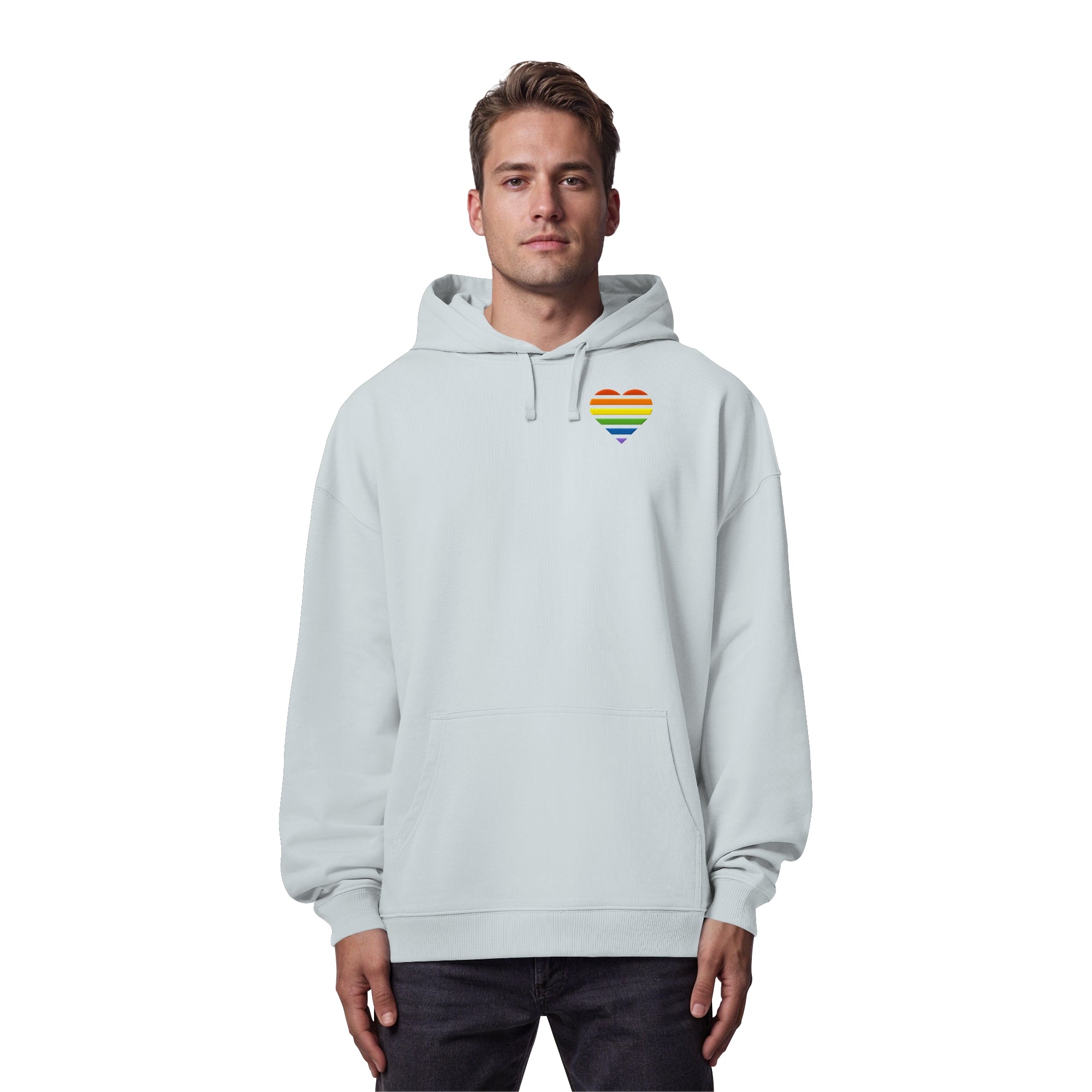 Organic Oversize Hoodie - Pride Flag Herz Stick