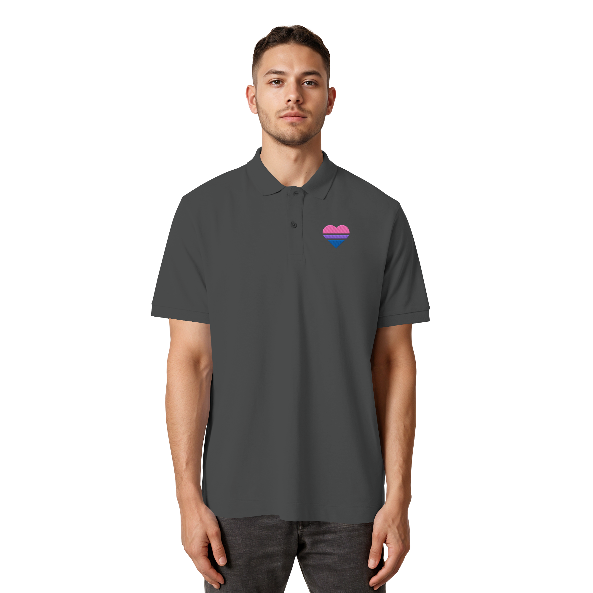Organic Poloshirt - Bisexual Flag Herz Stick