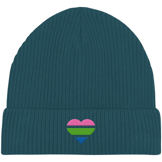 Organic Fisherman Beanie - Polysexual Flag Herz Stick