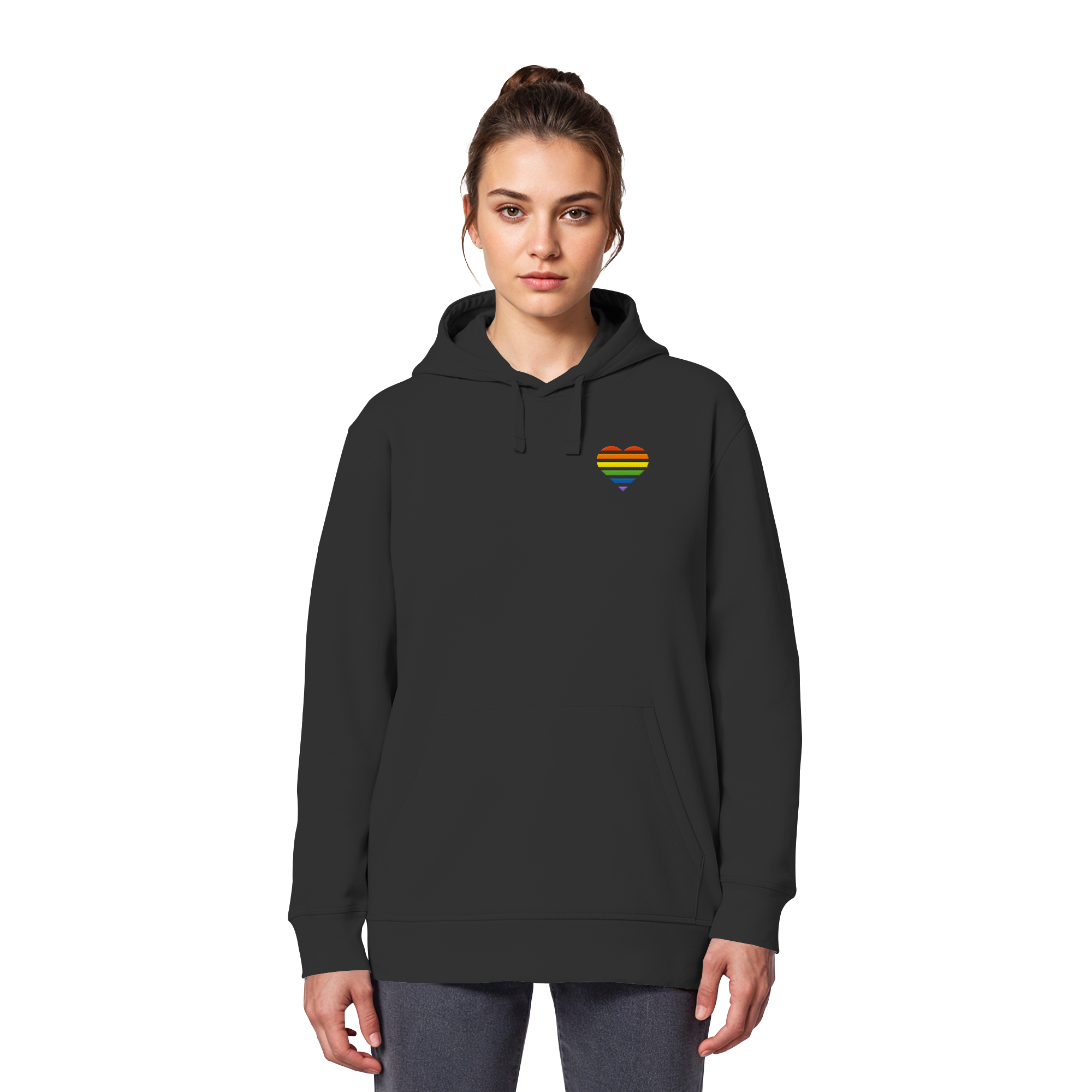 Organic Basic Hoodie - Pride Flag Herz Stick