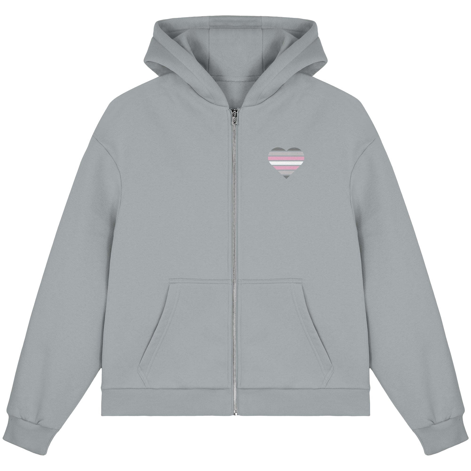 Fluffy Boxcut Zipper - Demigirl Flag Herz Print