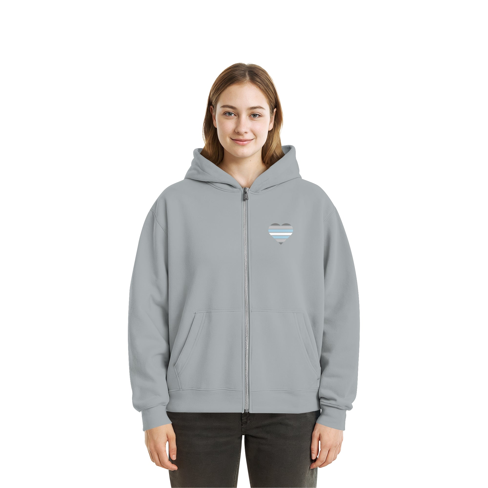 Fluffy Boxcut Zipper - Demiboy Flag Herz Print