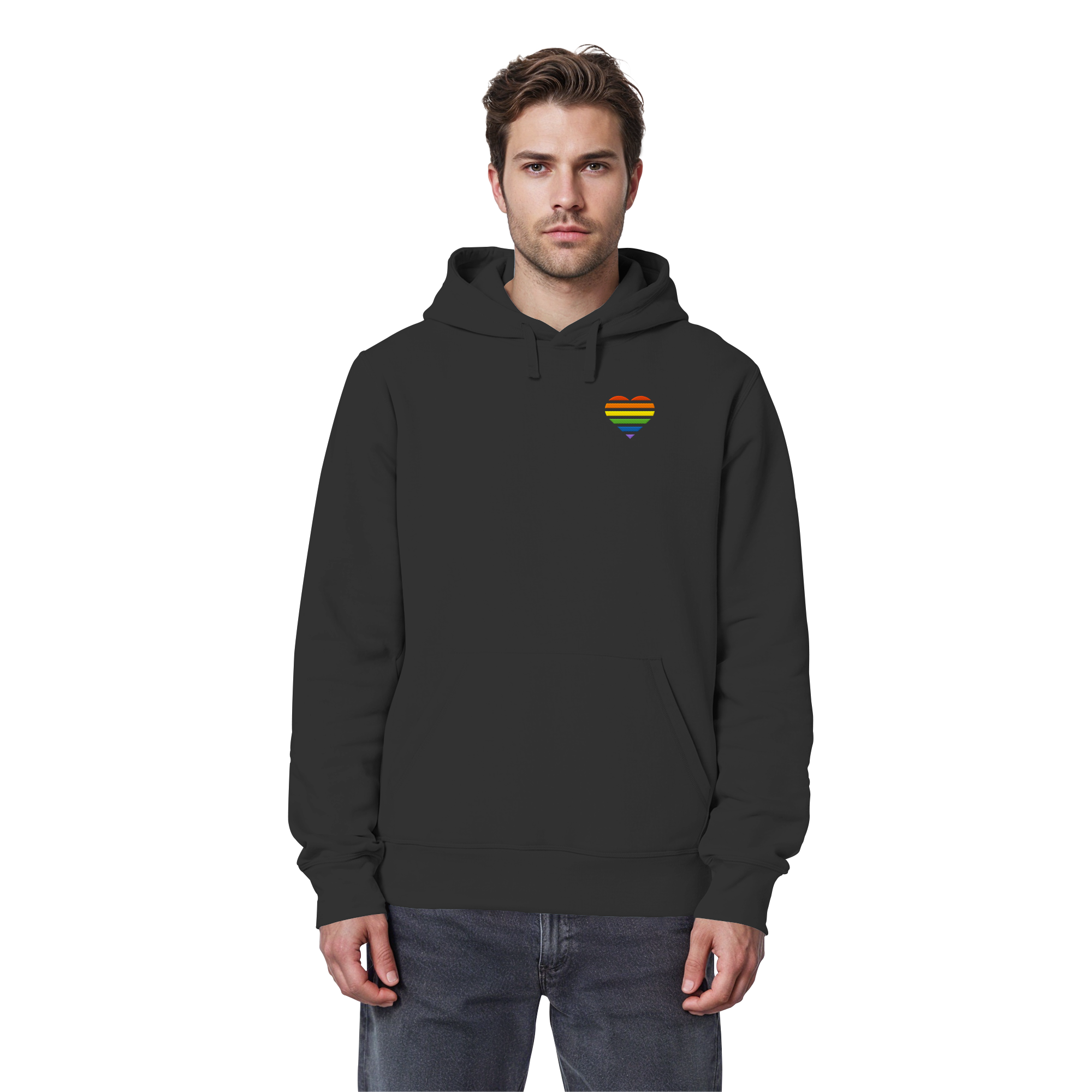 Organic Basic Hoodie - Pride Flag Herz Stick