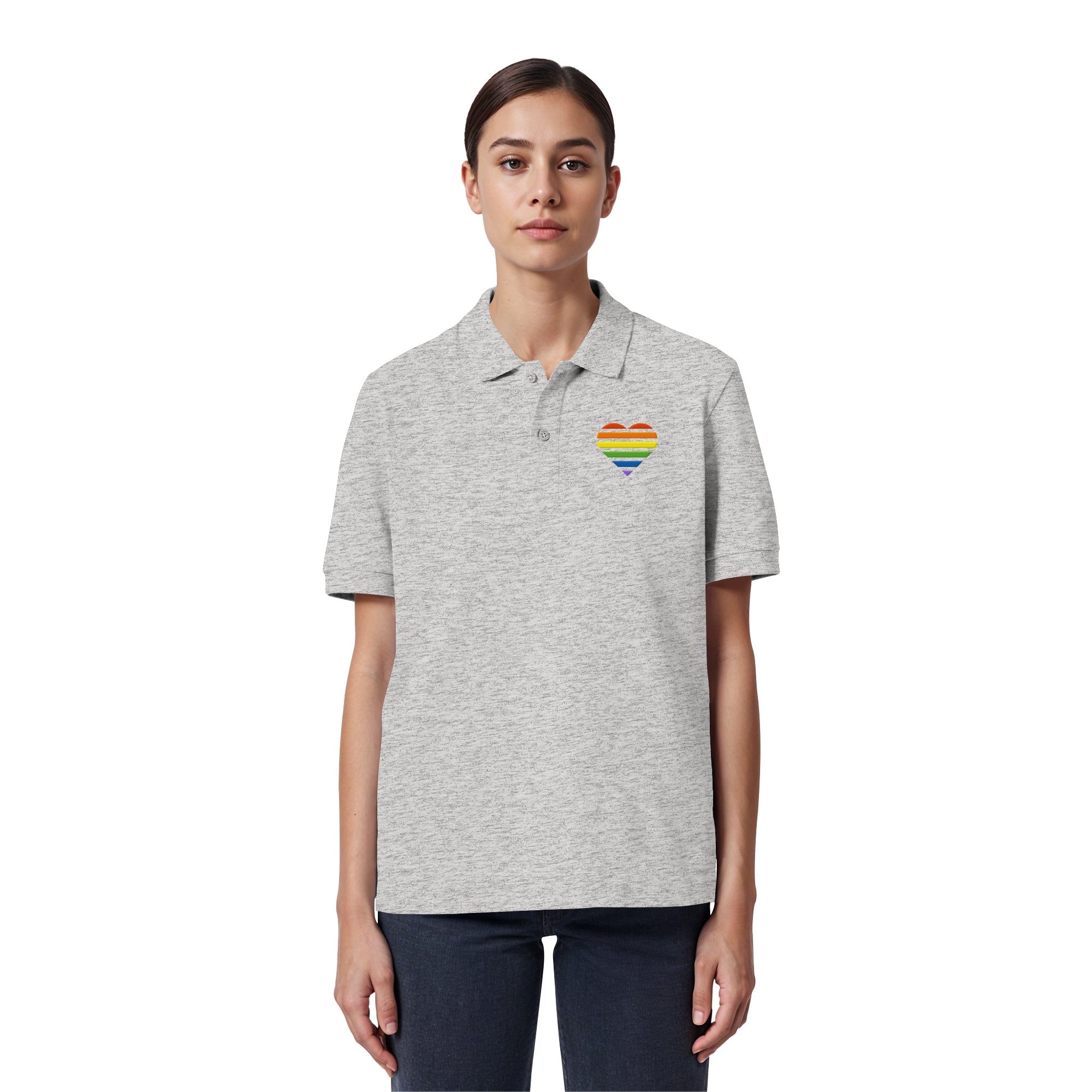 Organic Poloshirt - Pride Flag Herz Stick
