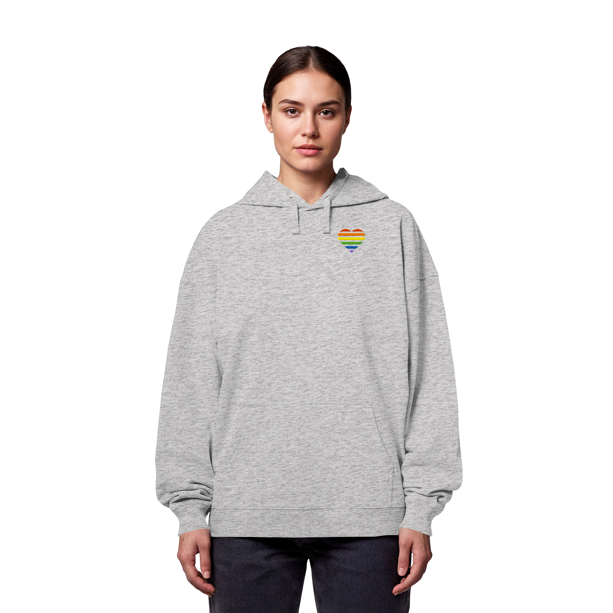 Organic Oversize Hoodie - Pride Flag Herz Stick