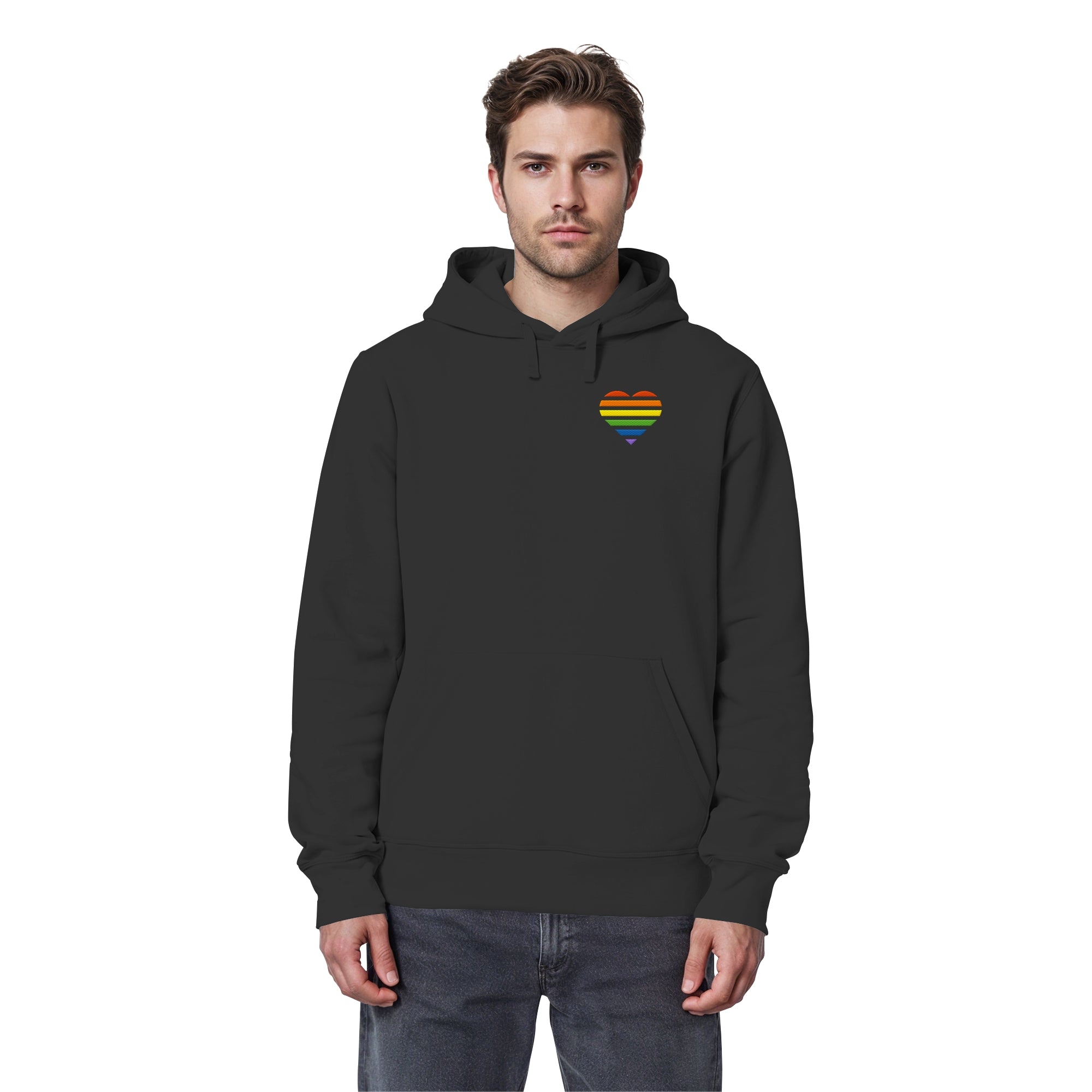 Organic Basic Hoodie - Pride Flag Herz Stick