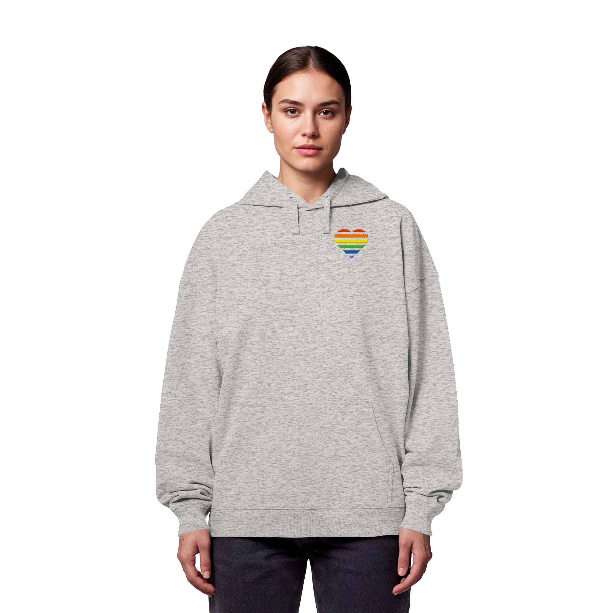 Organic Oversize Hoodie - Pride Flag Herz Stick