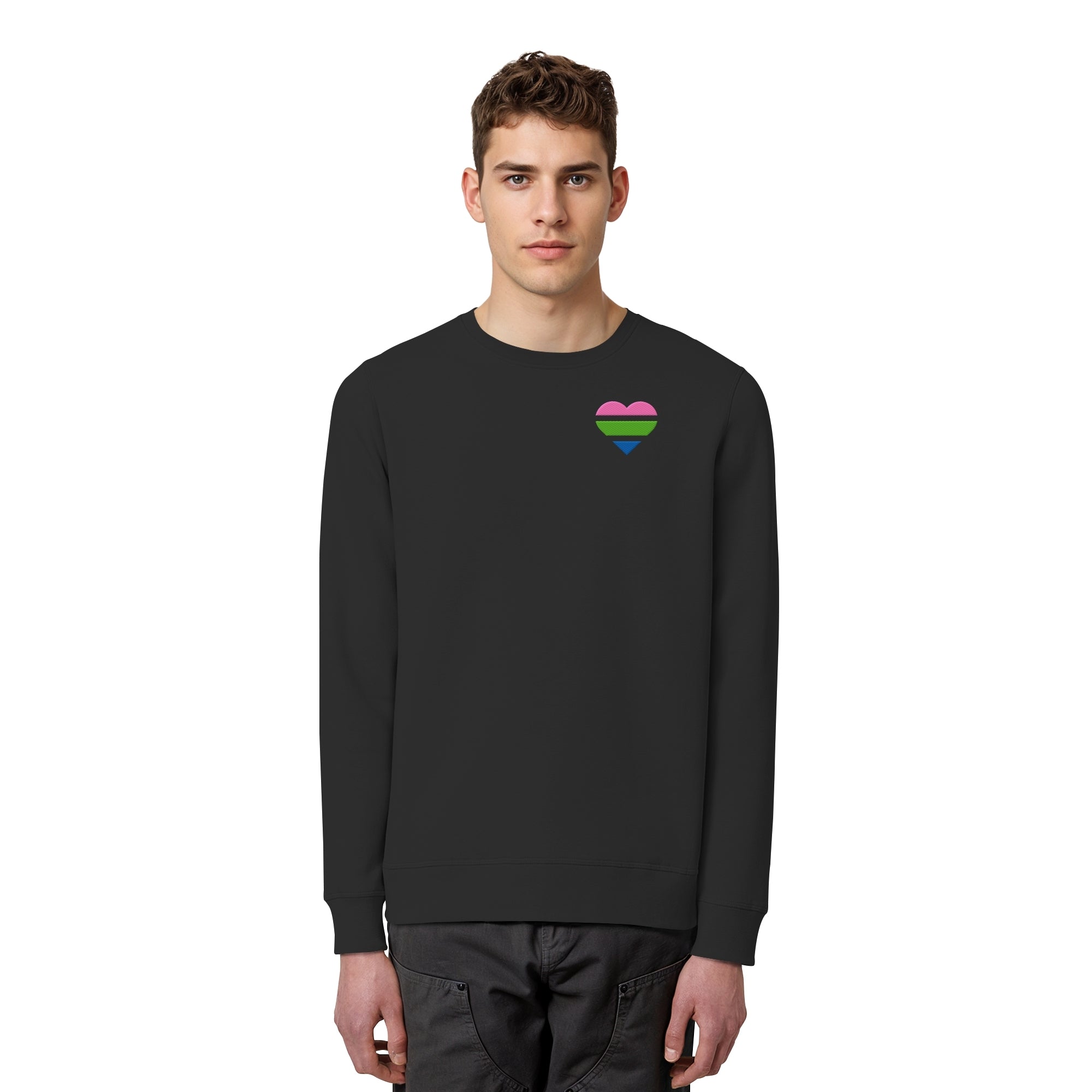 Organic Basic Sweatshirt - Polysexual Flag Herz Stick