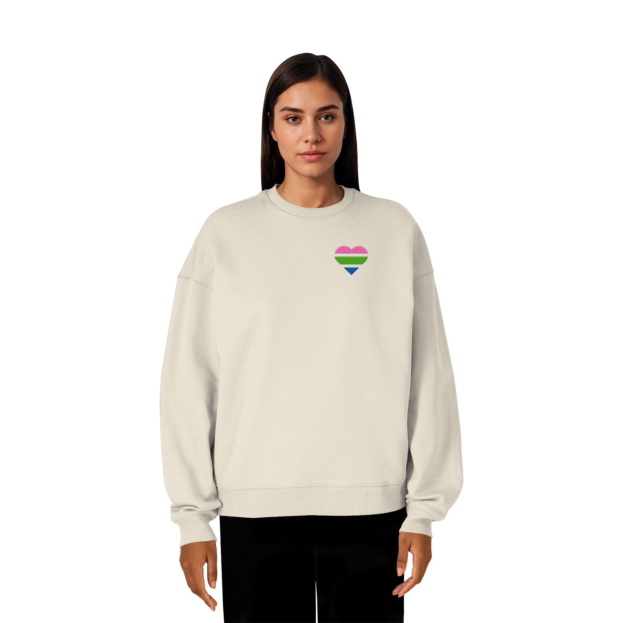 Organic Oversize Sweatshirt - Polysexual Flag Herz Stick