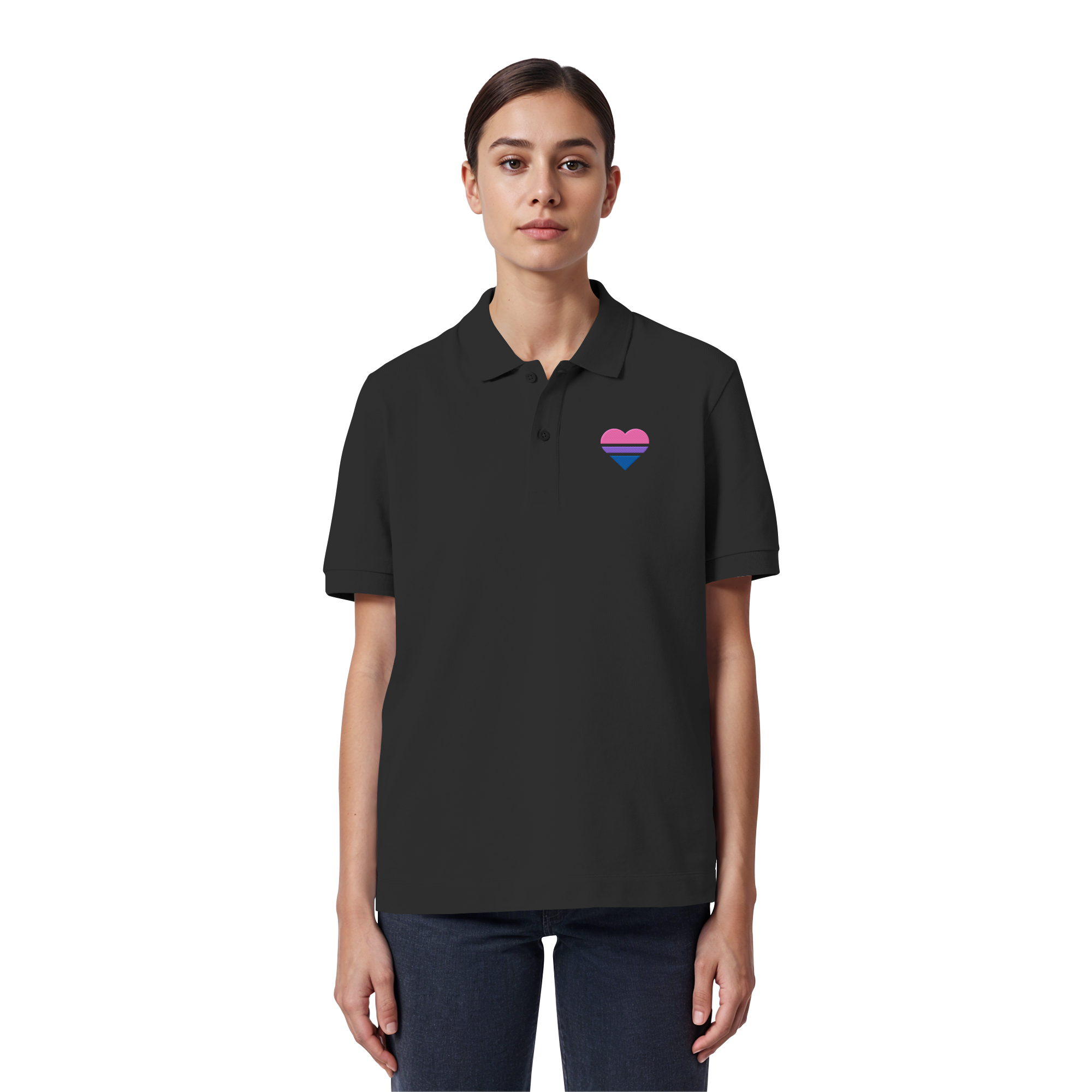 Organic Poloshirt - Bisexual Flag Herz Stick
