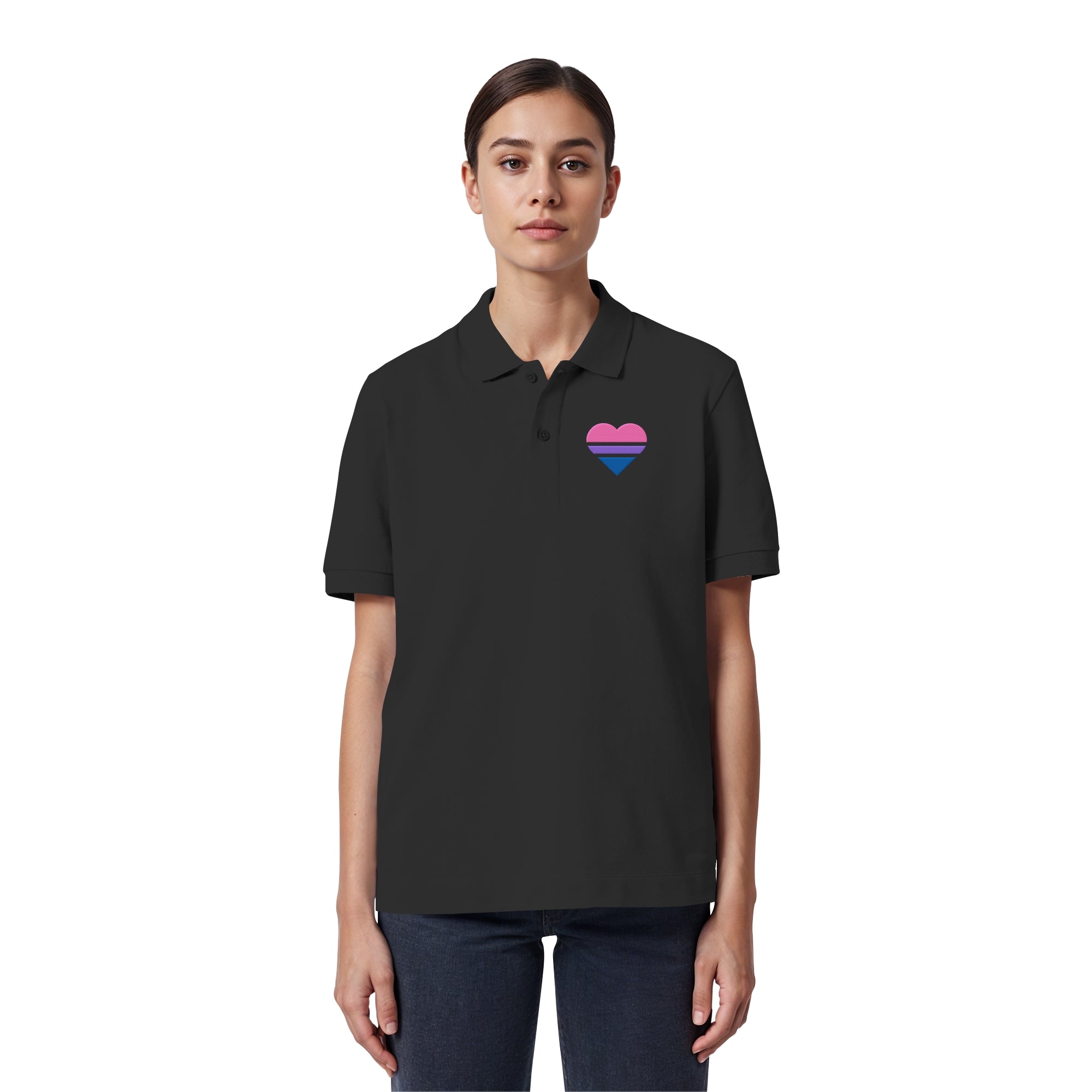 Organic Poloshirt - Bisexual Flag Herz Stick