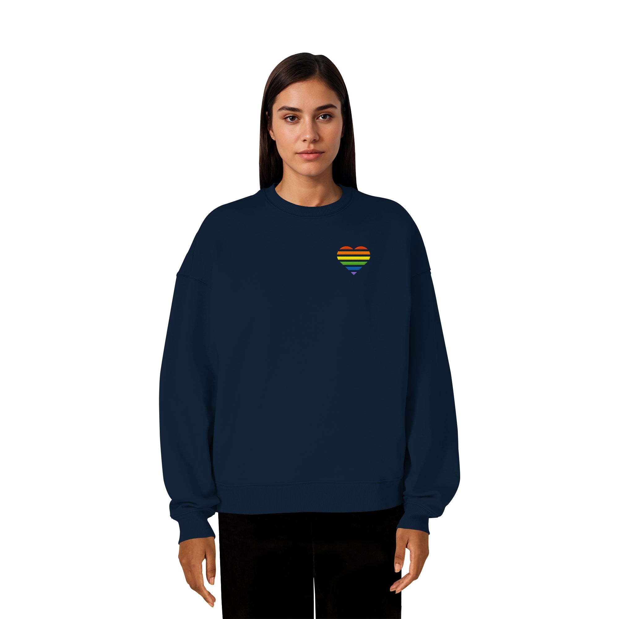 Organic Oversize Sweatshirt - Pride Flag Herz Stick