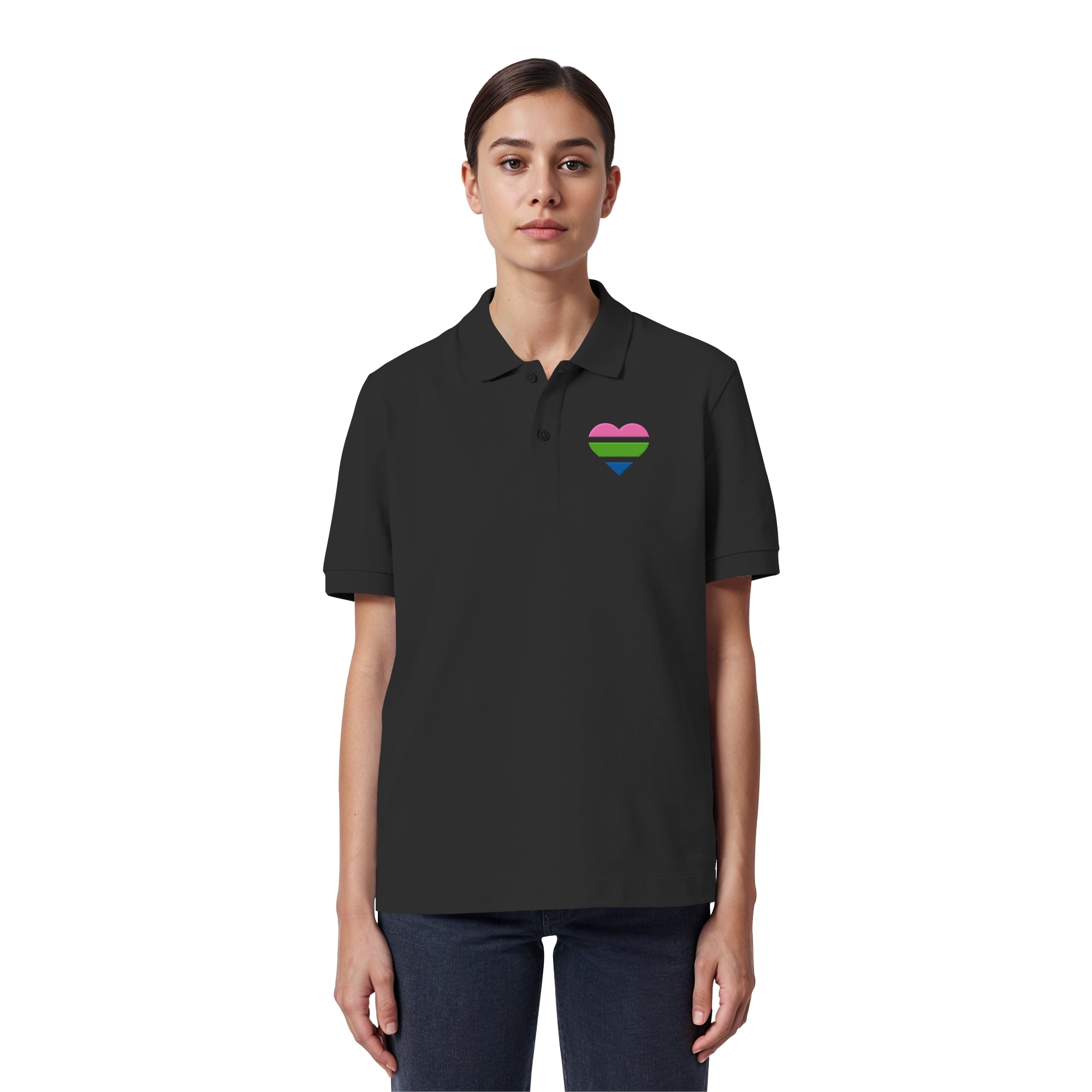 Organic Poloshirt - Polysexual Flag Herz Stick