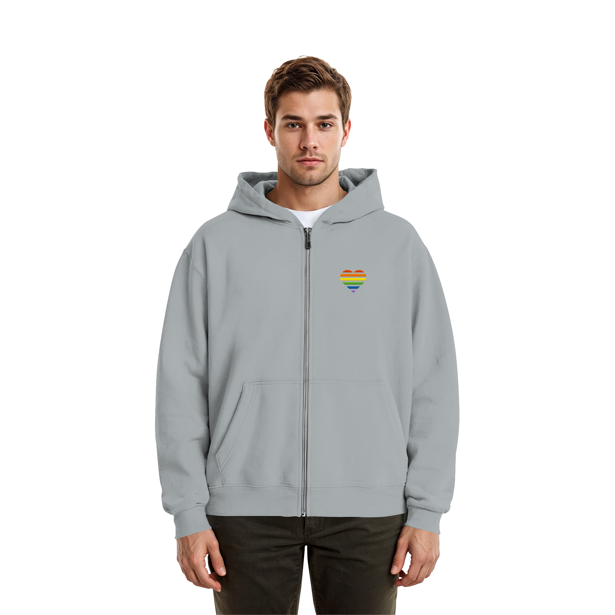 Fluffy Boxcut Zipper - Pride Flag Herz Stick