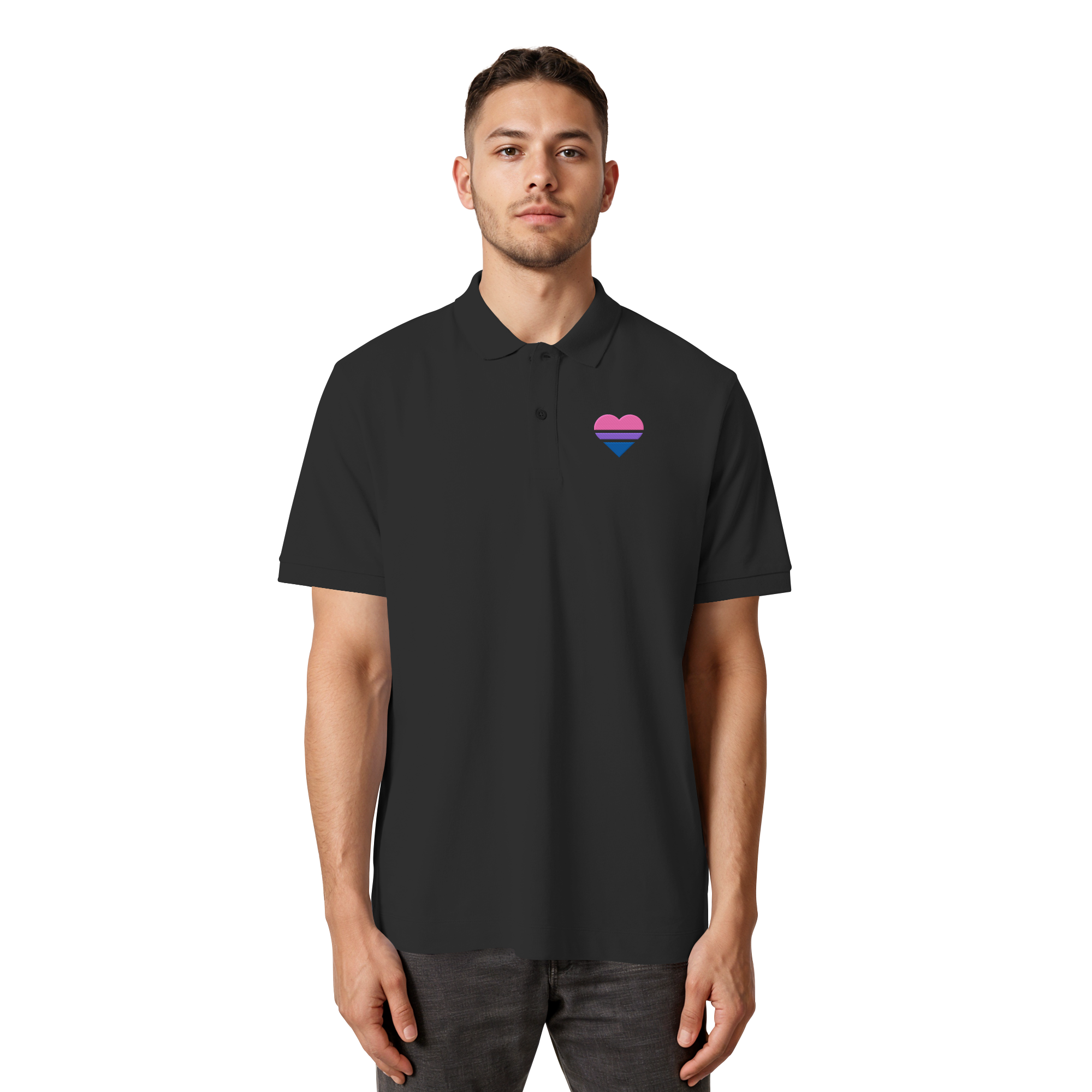 Organic Poloshirt - Bisexual Flag Herz Stick