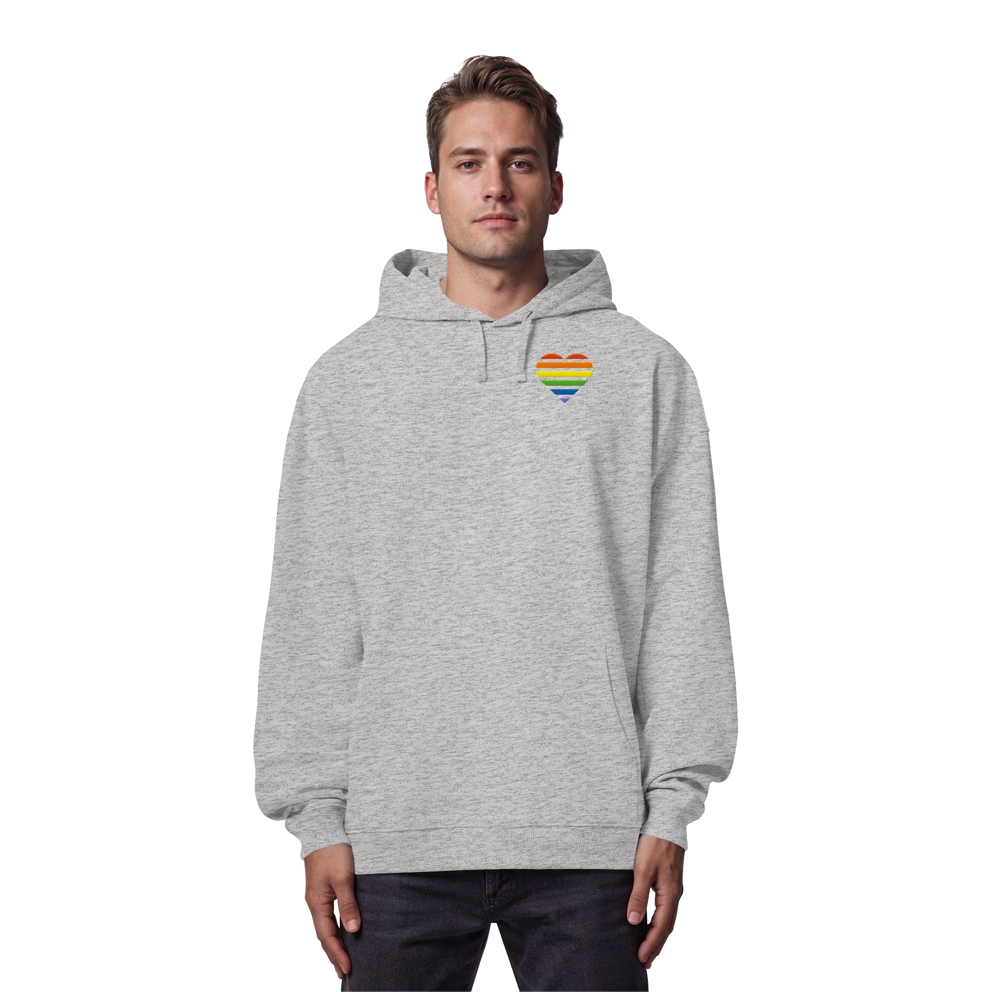 Organic Oversize Hoodie - Pride Flag Herz Stick