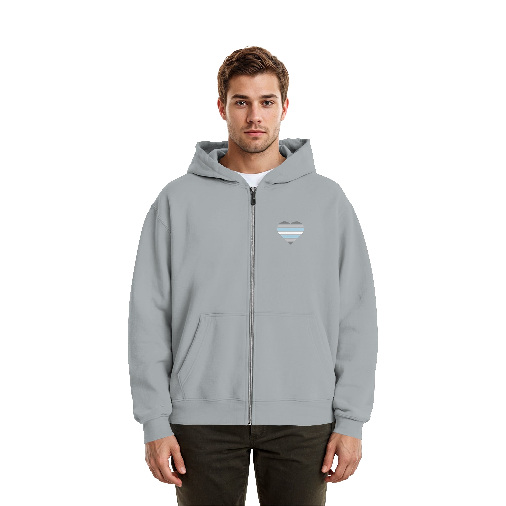 Fluffy Boxcut Zipper - Demiboy Flag Herz Print