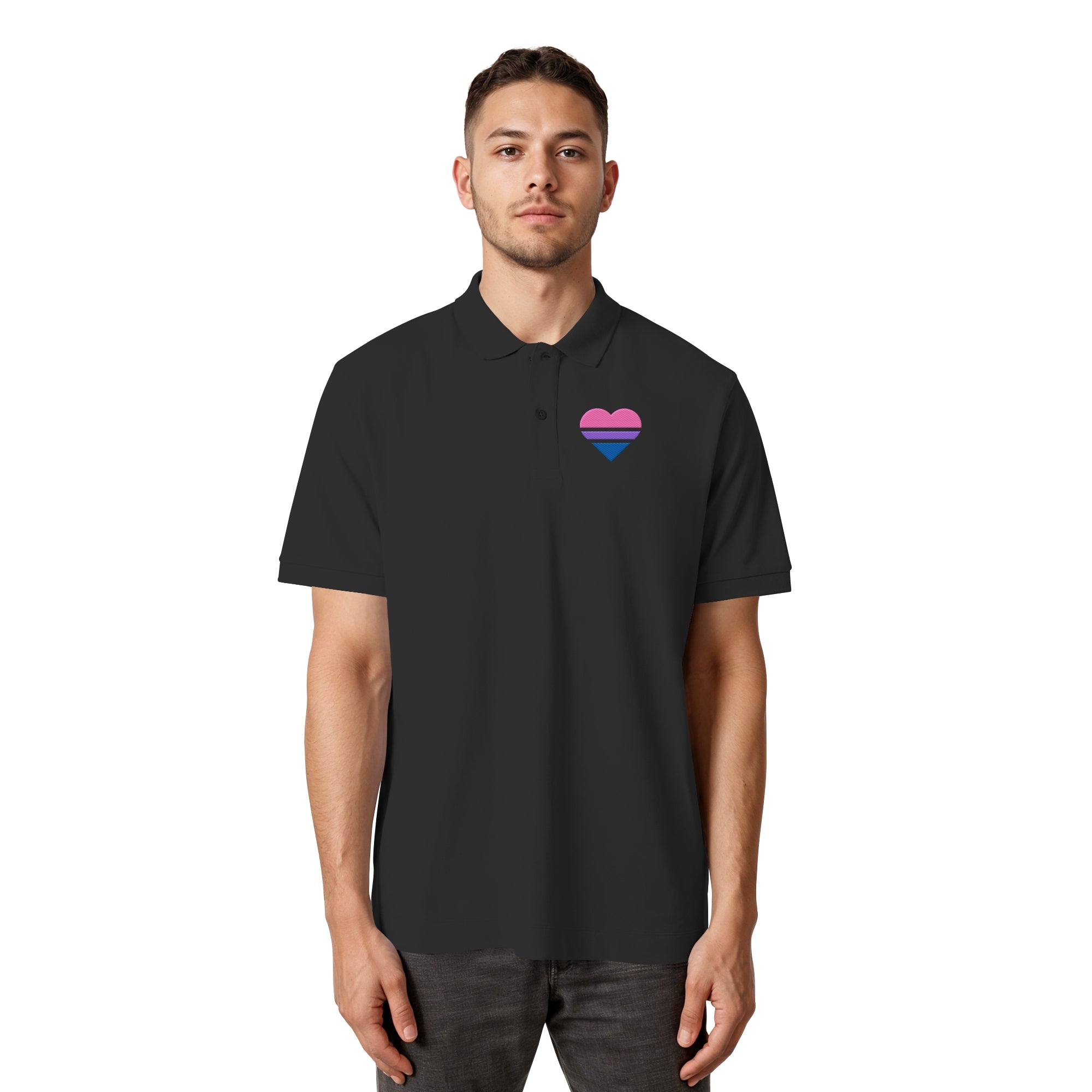 Organic Poloshirt - Bisexual Flag Herz Stick