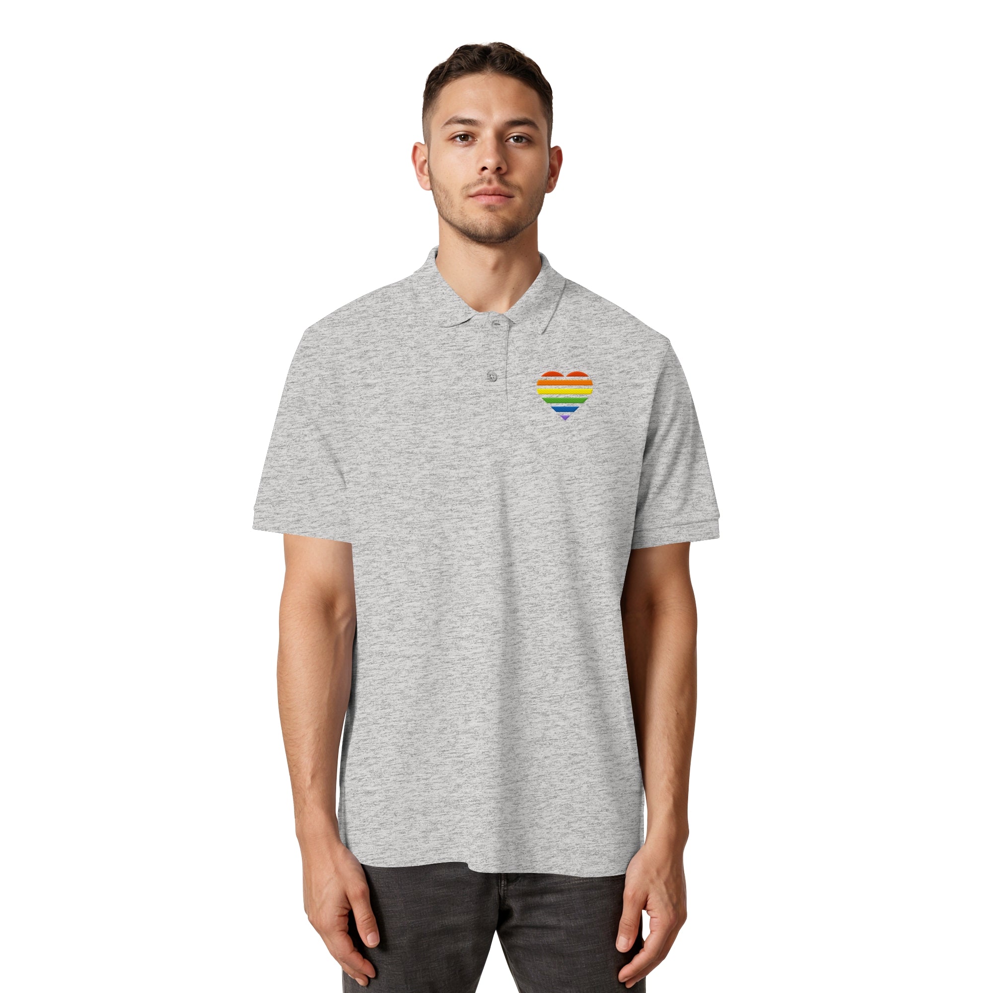 Organic Poloshirt - Pride Flag Herz Stick