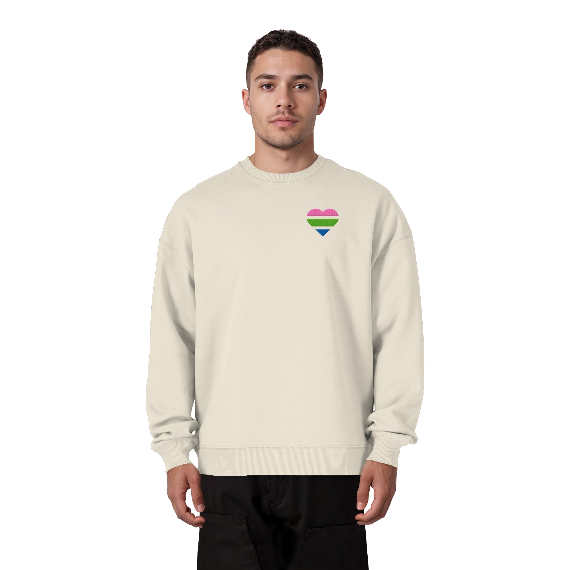 Organic Oversize Sweatshirt - Polysexual Flag Herz Stick