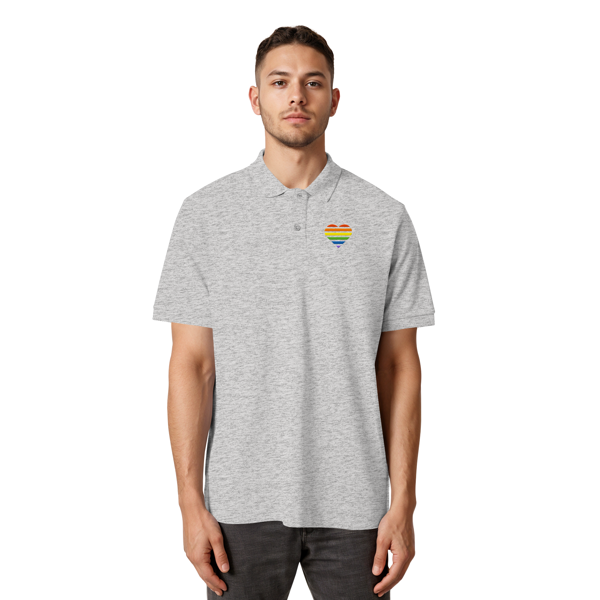 Organic Poloshirt - Pride Flag Herz Stick