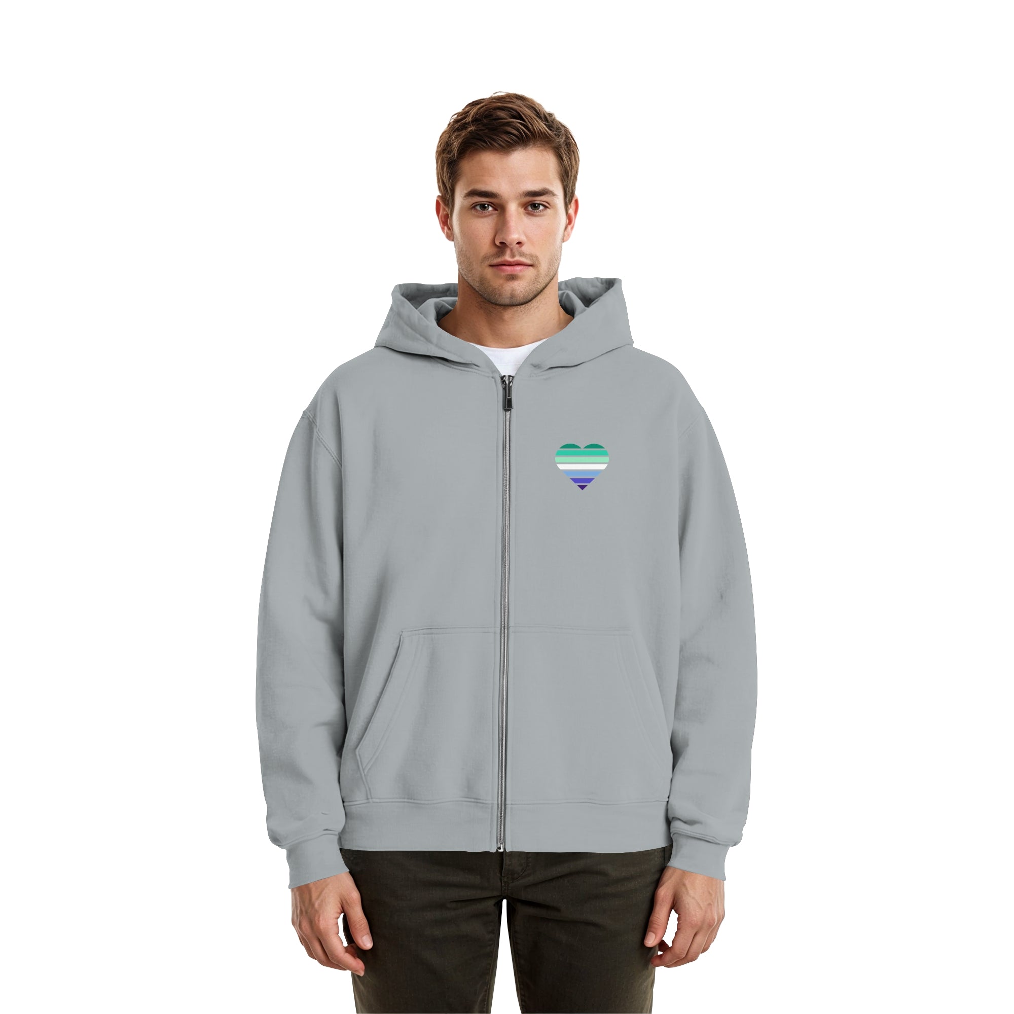 Fluffy Boxcut Zipper - Gay Flag Herz Print