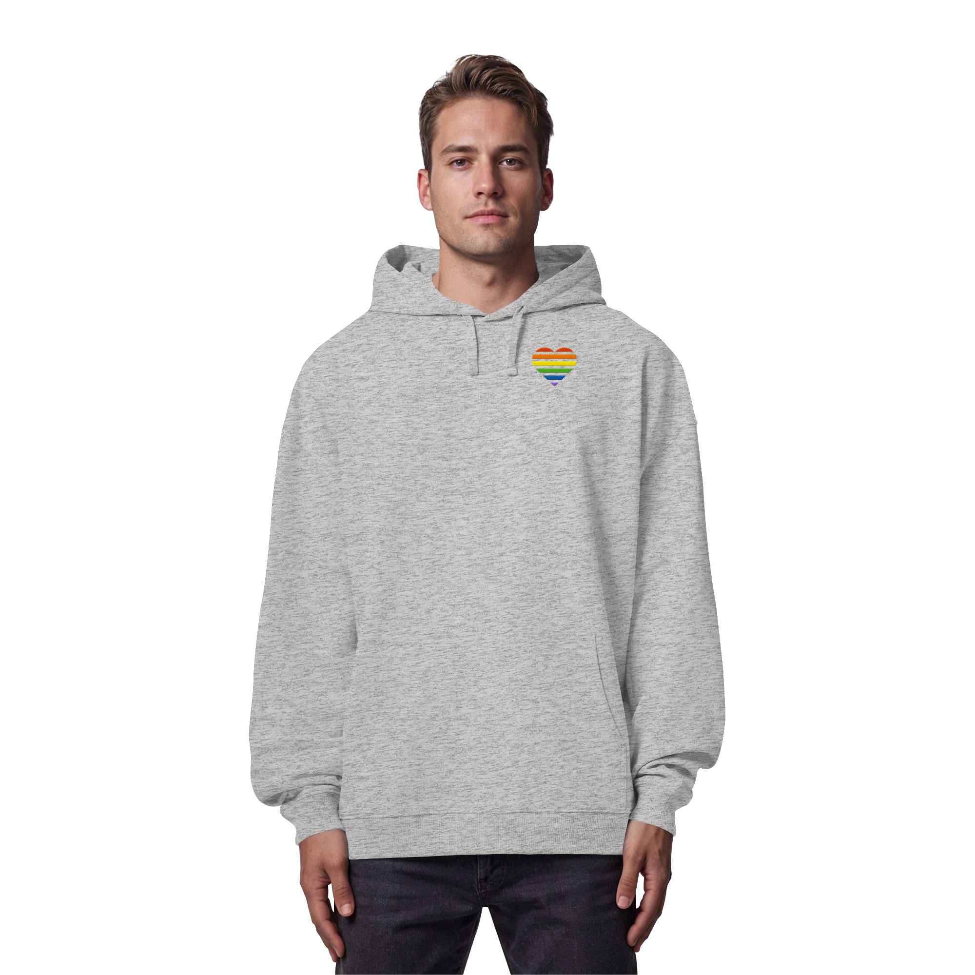 Organic Oversize Hoodie - Pride Flag Herz Stick