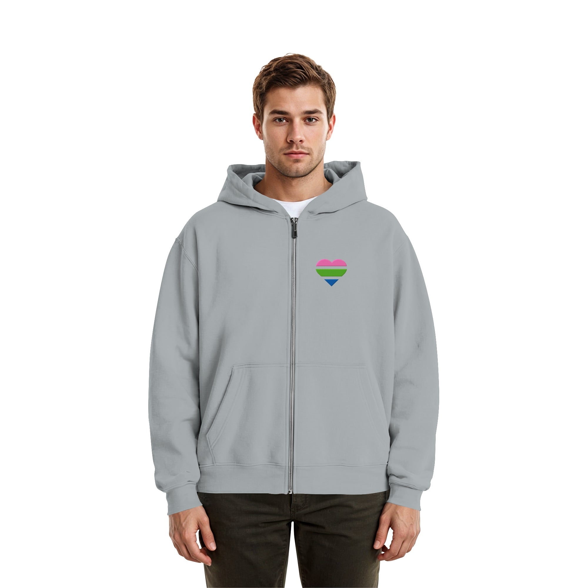 Fluffy Boxcut Zipper - Polysexual Flag Herz Stick