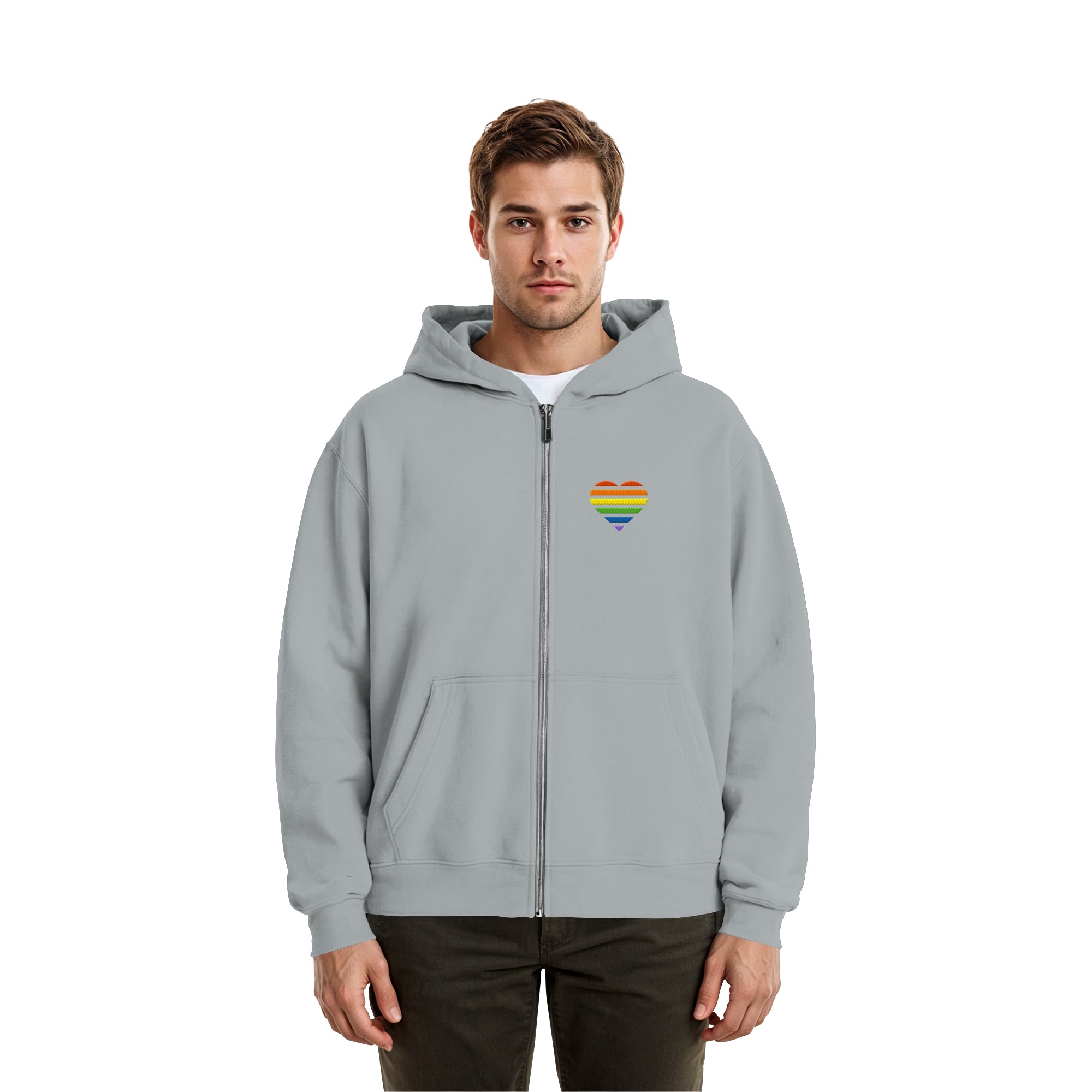 Fluffy Boxcut Zipper - Pride Flag Herz Stick