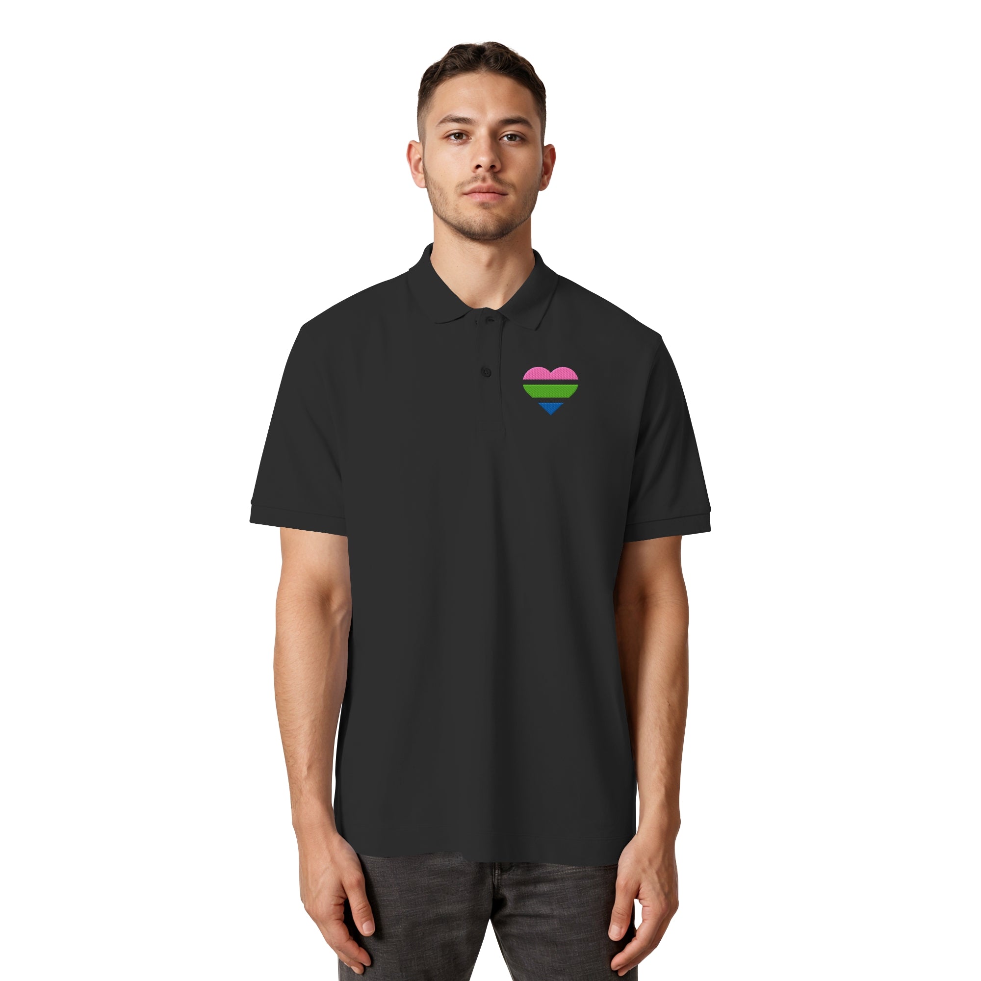 Organic Poloshirt - Polysexual Flag Herz Stick