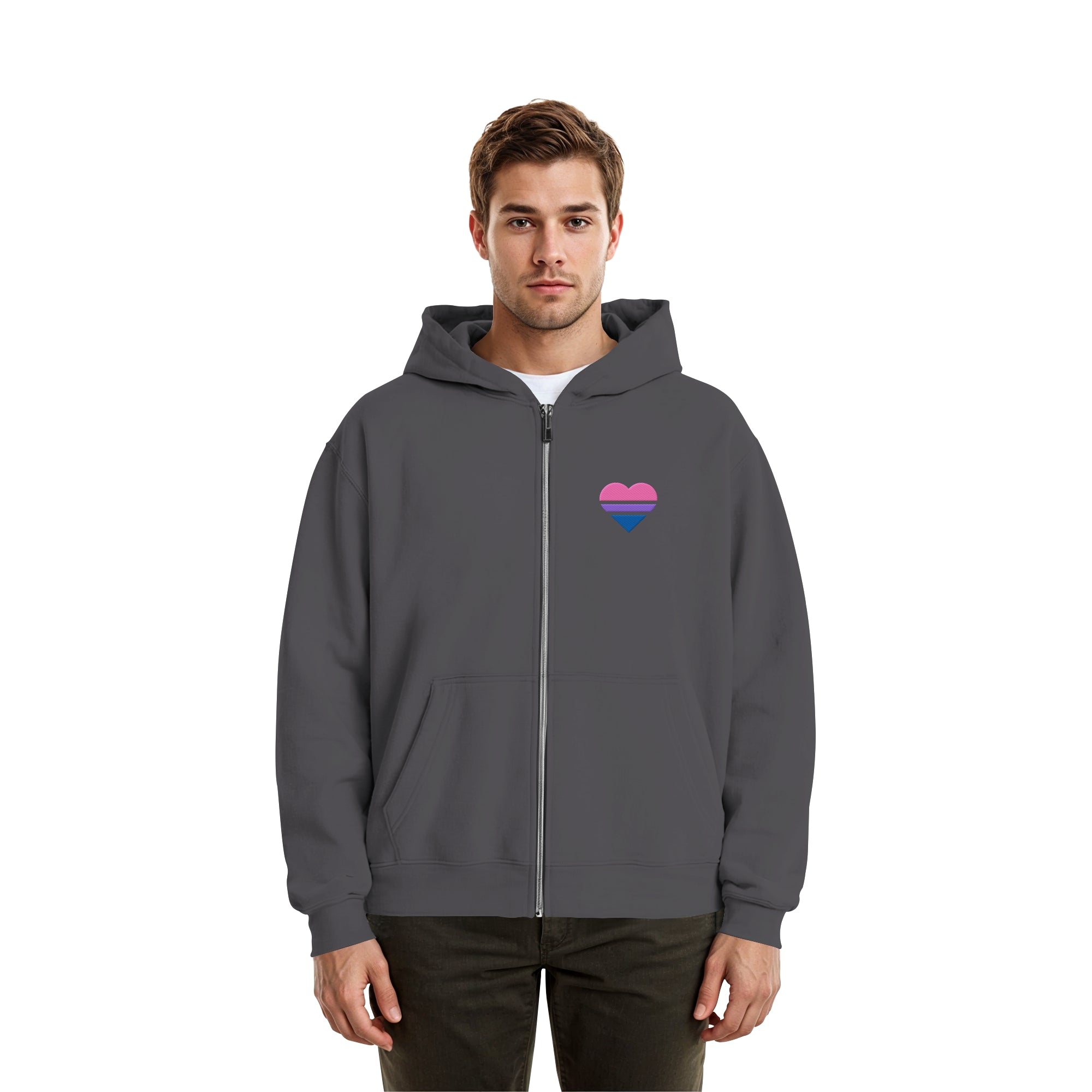 Fluffy Boxcut Zipper - Bisexual Flag Herz Stick