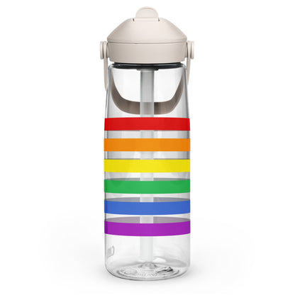 Wasserflasche mit Trinkhalm und Flagge - Pride